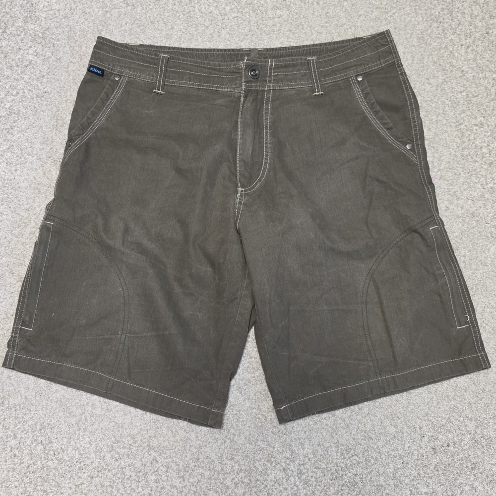 Kuhl Cargo Shorts Green Mens Cotton Nylon Gorpcore Outdoors Travel Sz 36 Hiking